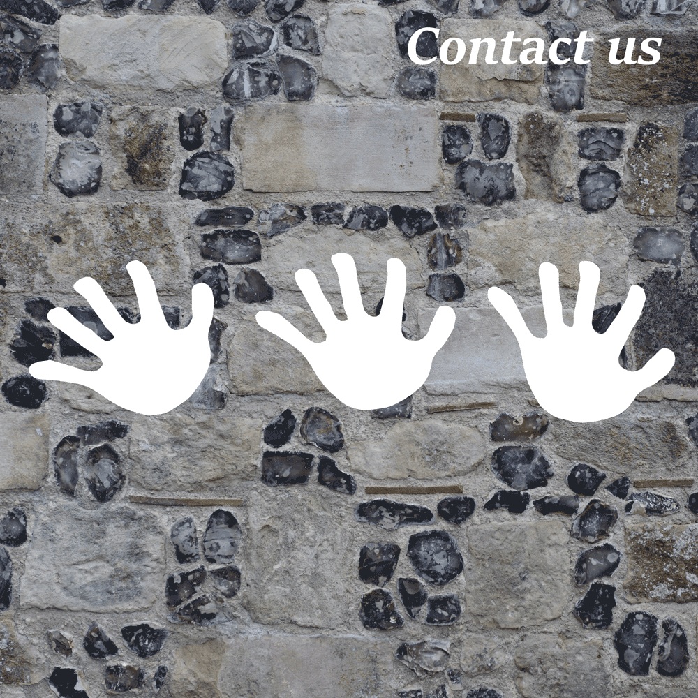 3Thirds logo, silhouette of three hands across a background of a flint wall