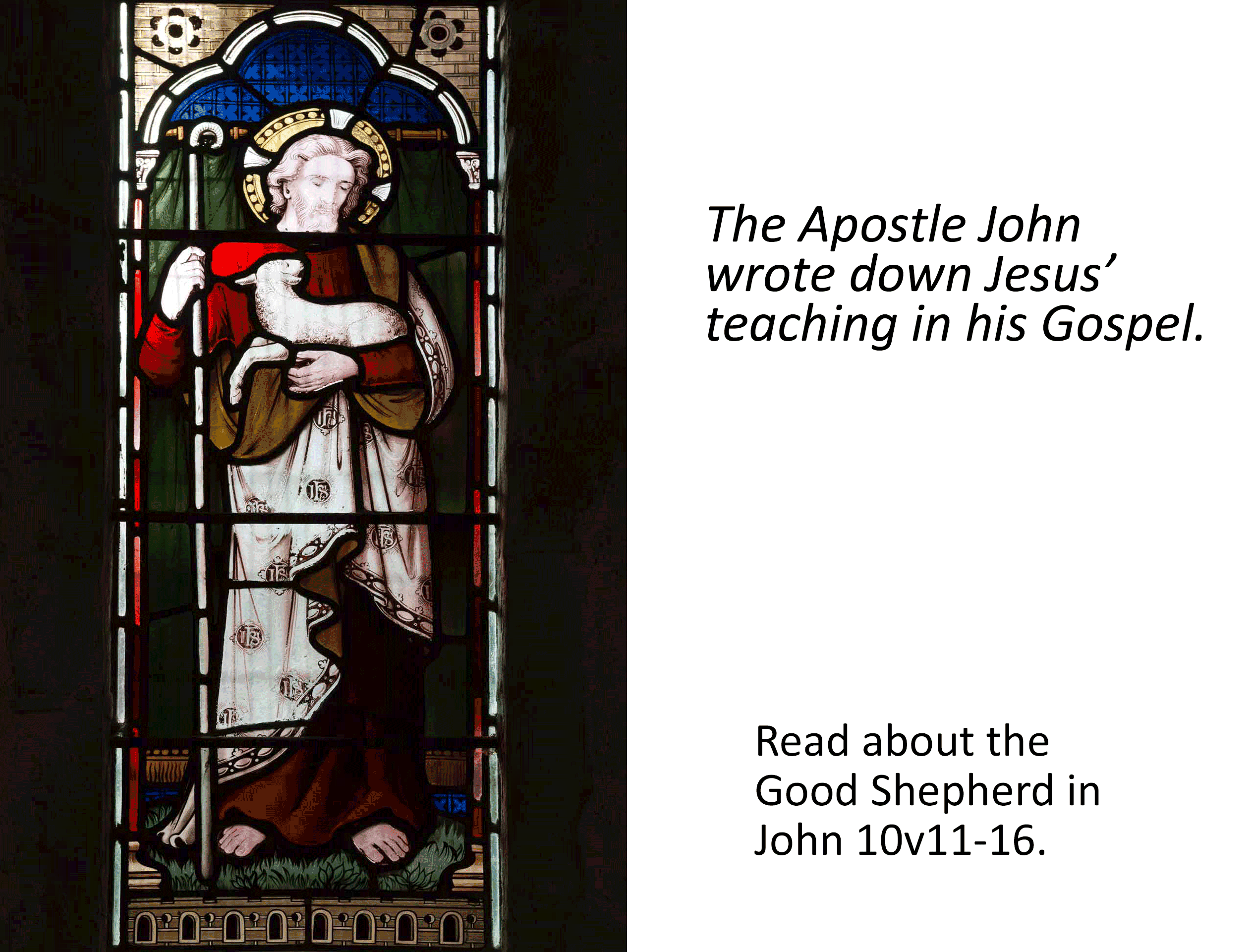 Stained glass depicitng Jesus as the good shepherd