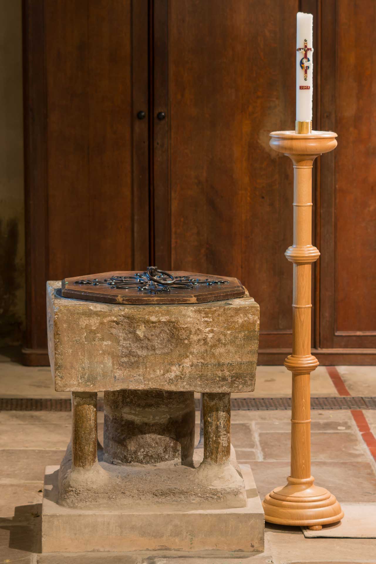 Font and tall Paschal candle