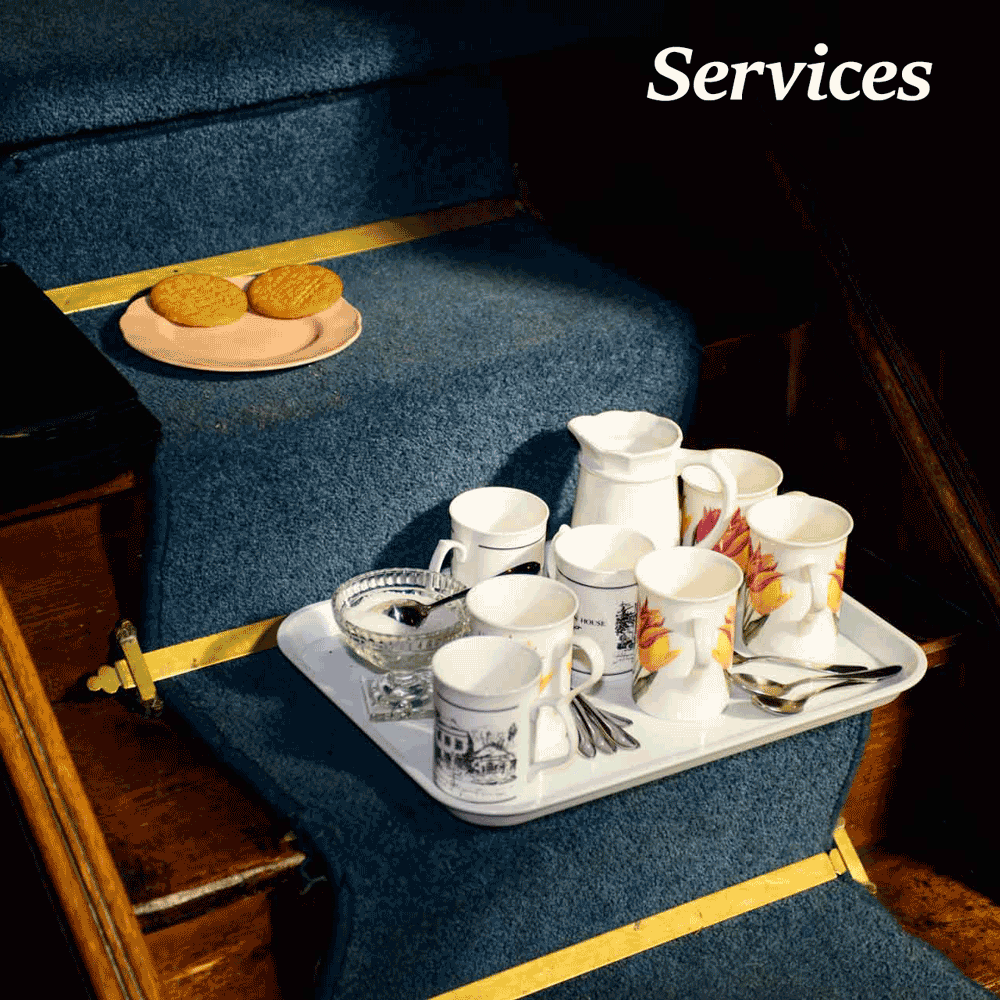 Tea tray and biscuits on pulpit steps
