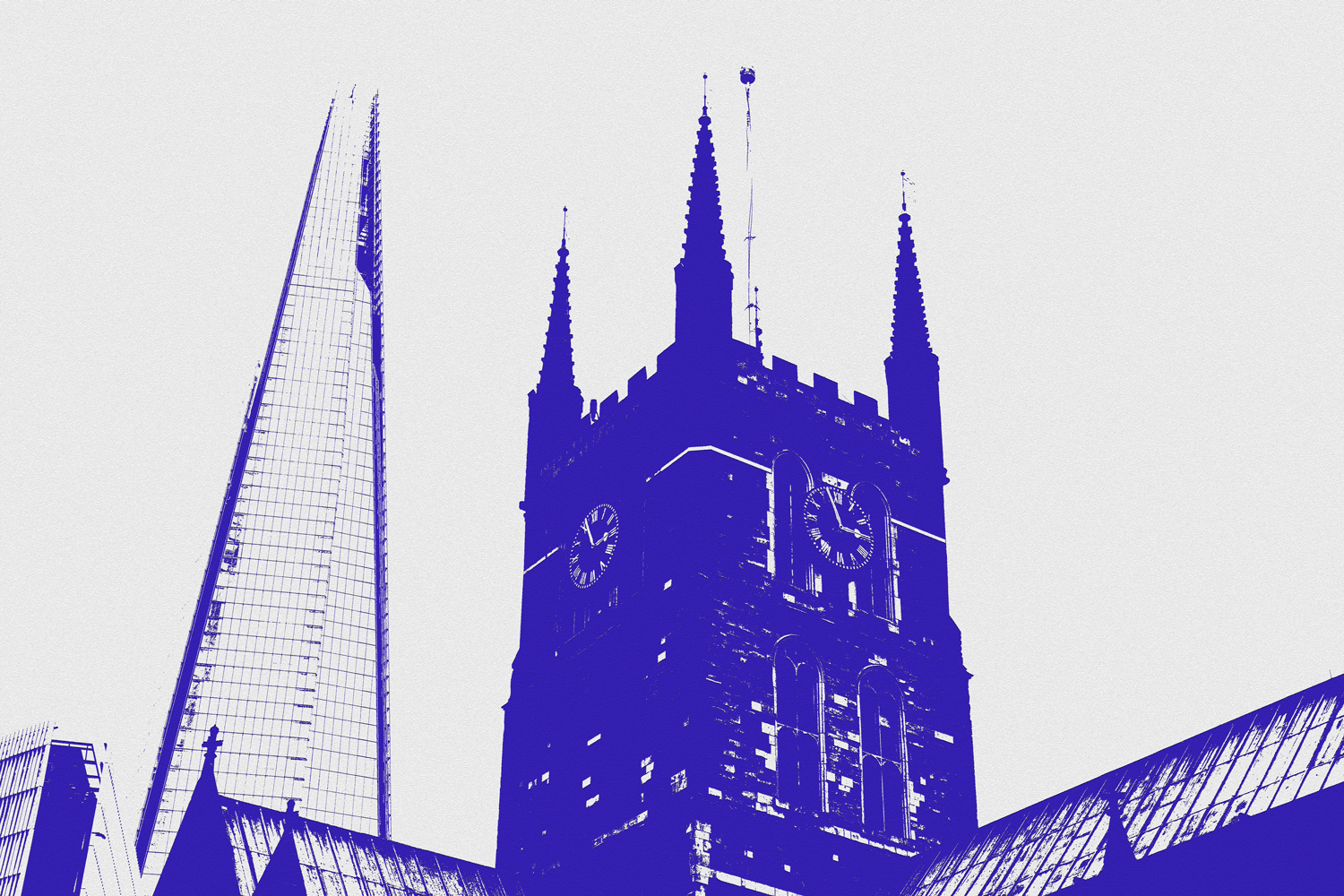 Graphic image of Southwark cathedral with the Shard set behind it